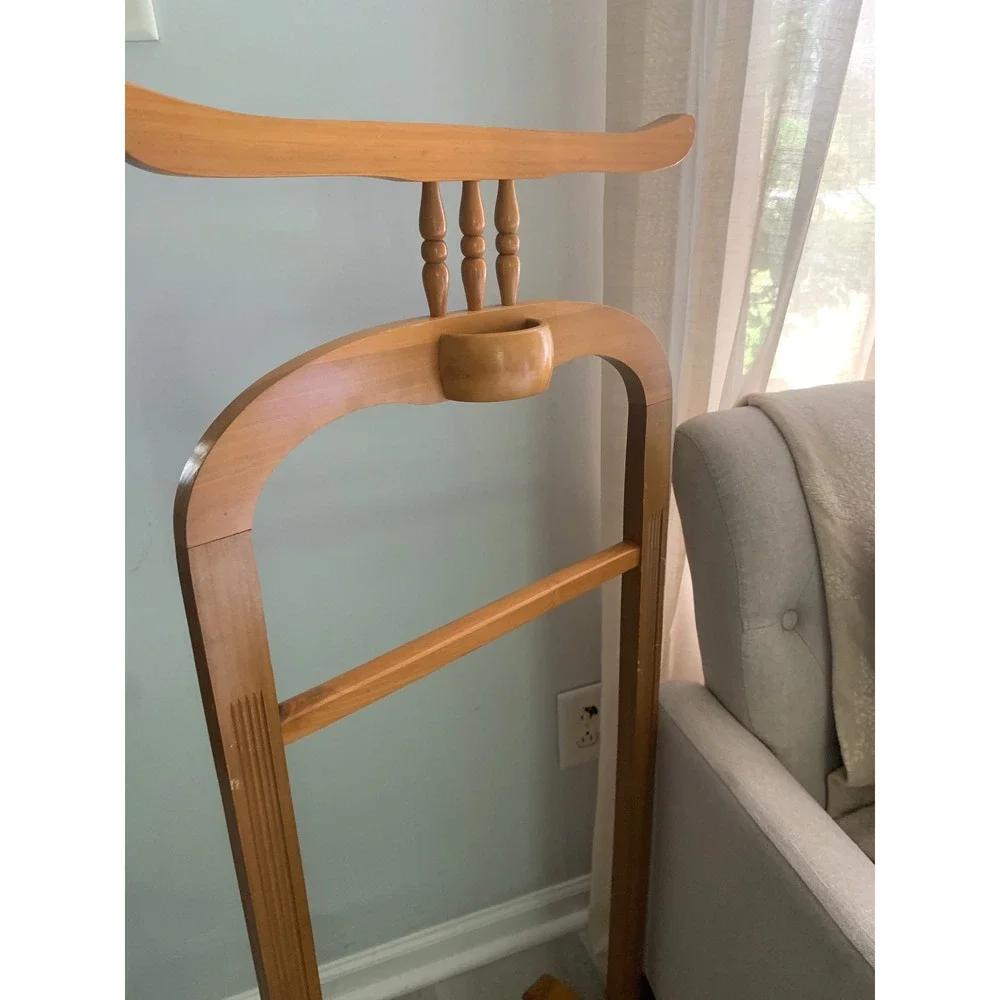 Vintage Wooden Suit Valet Stand Trouser Rack Accessory Tray Mid‎ Century Style